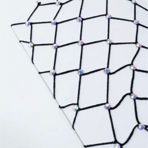 Black Rhinestone Wide Fishnet Tights - Picture 2 of 5